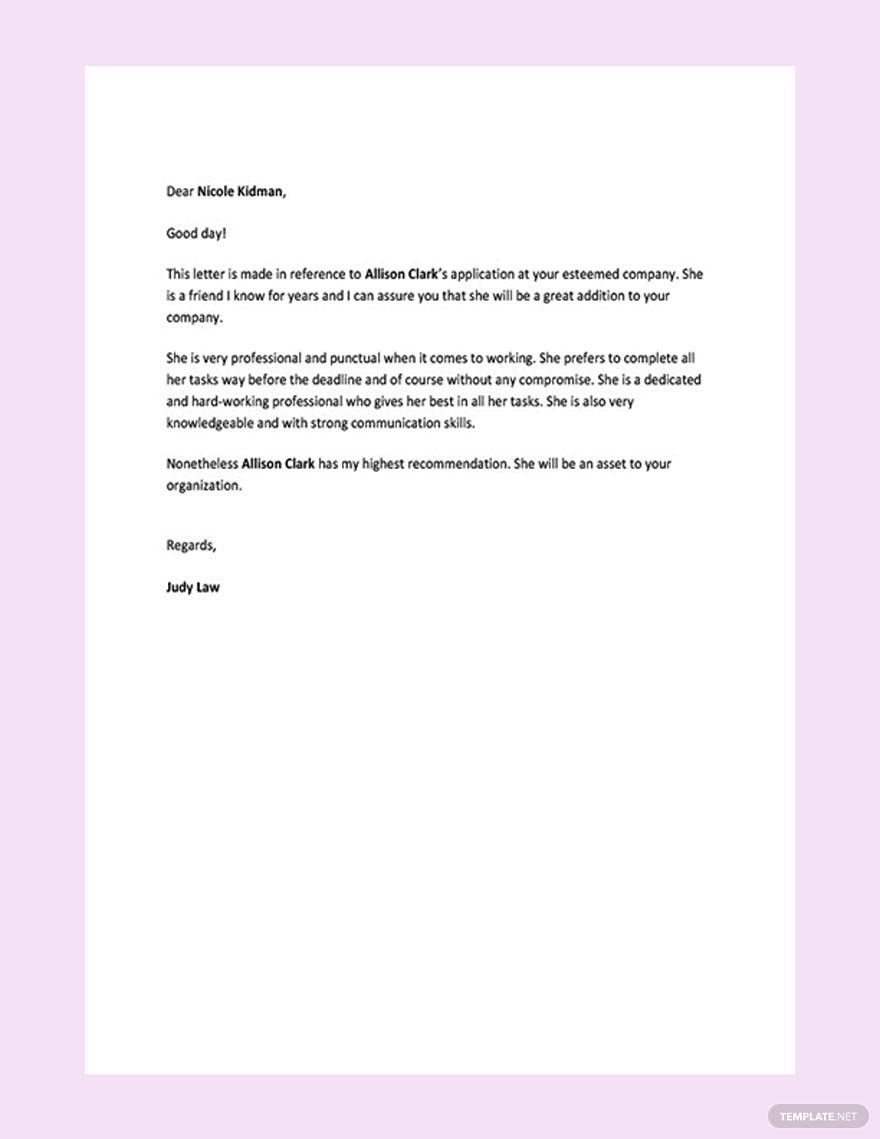 Reference Letter for a Friend in PDF, Word, Google Docs - Download | Template.net