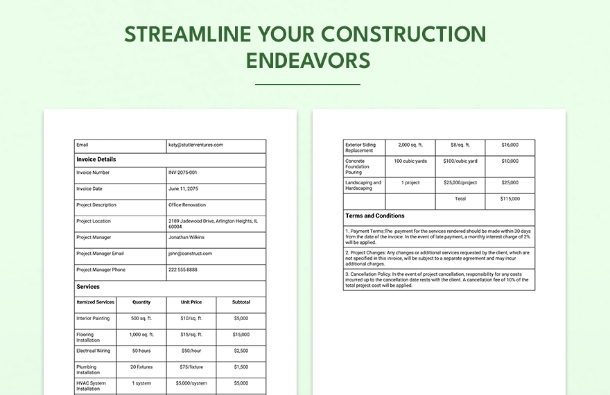 Construction Business Incorporation Invoice Form 