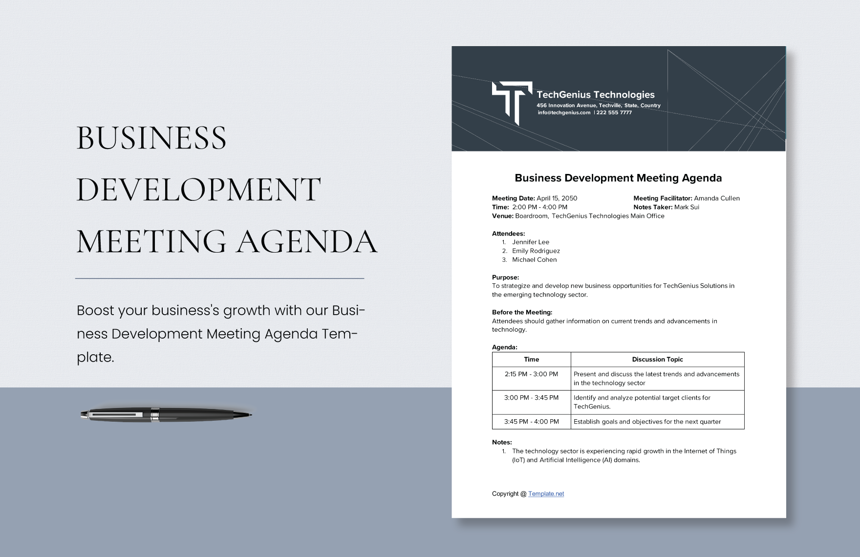 business plan agenda template