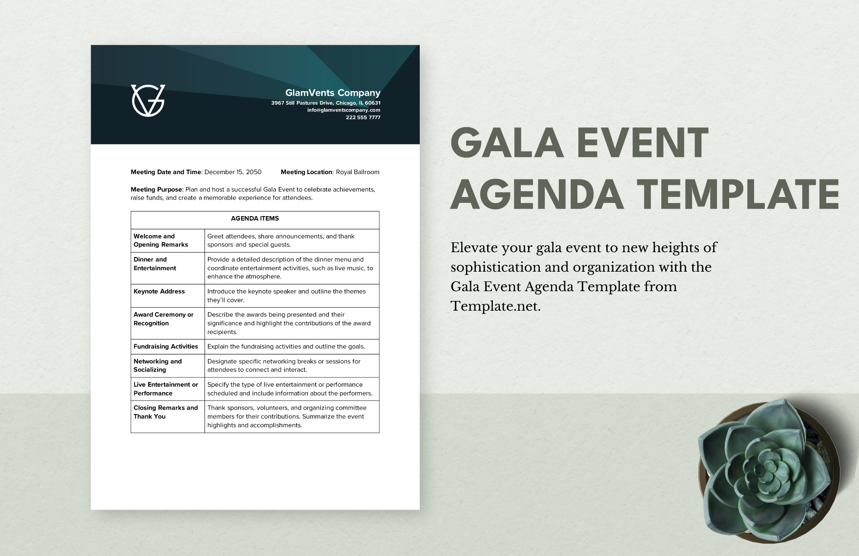 Gala Event Agenda Template in Word, Google Docs, PDF