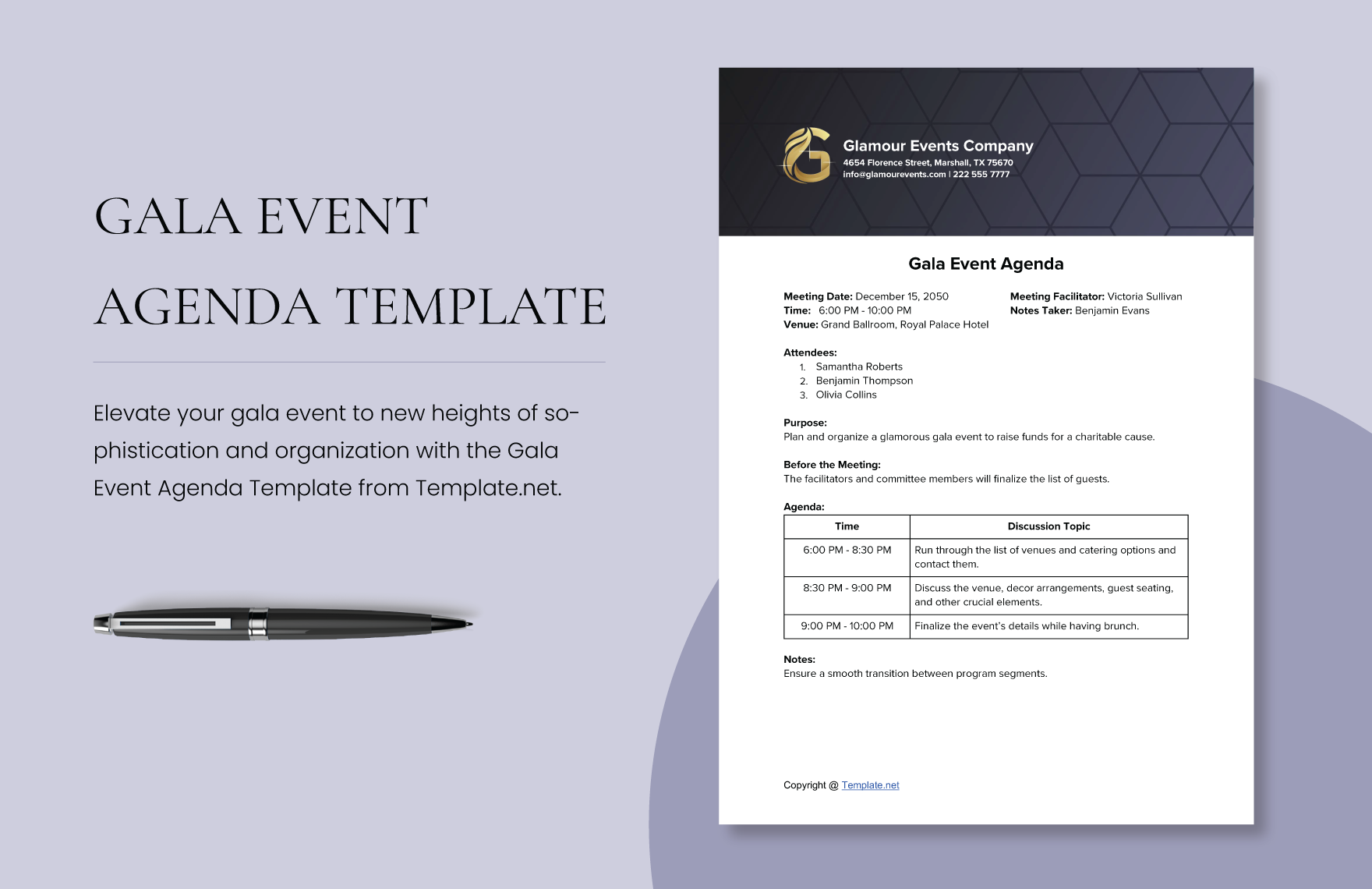 Gala Event Agenda Template Google Docs, Word