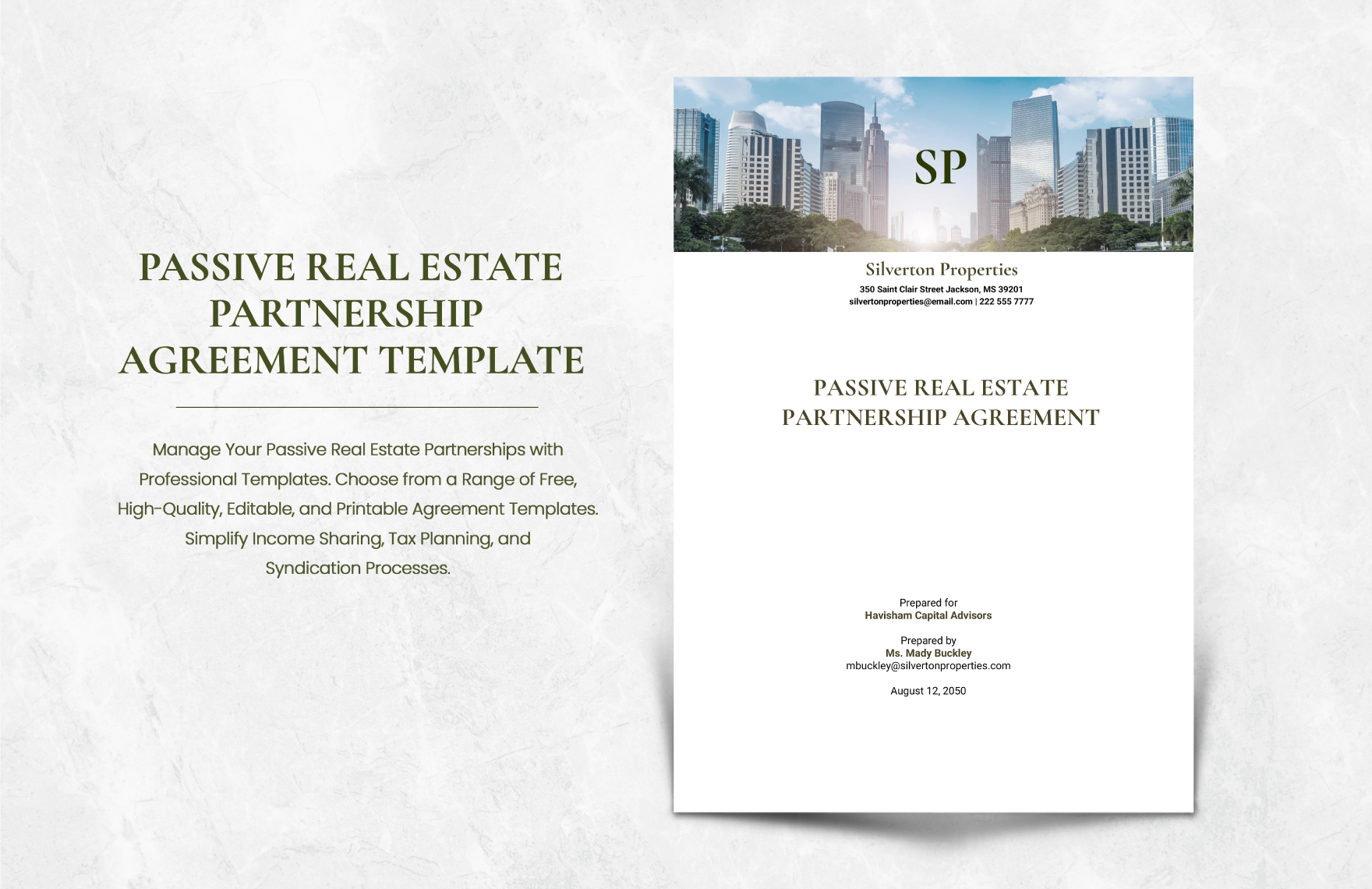 Passive Real Estate Partnership Agreement Template