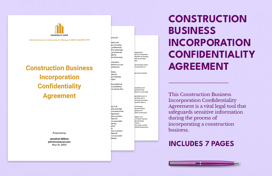 Construction Business Incorporation Confidentiality Agreement