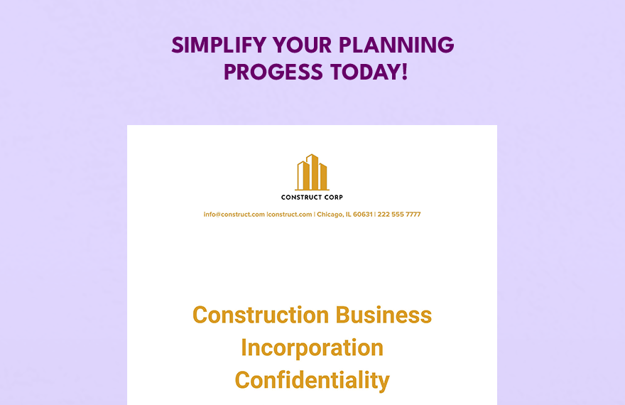 Construction Business Incorporation Confidentiality Agreement