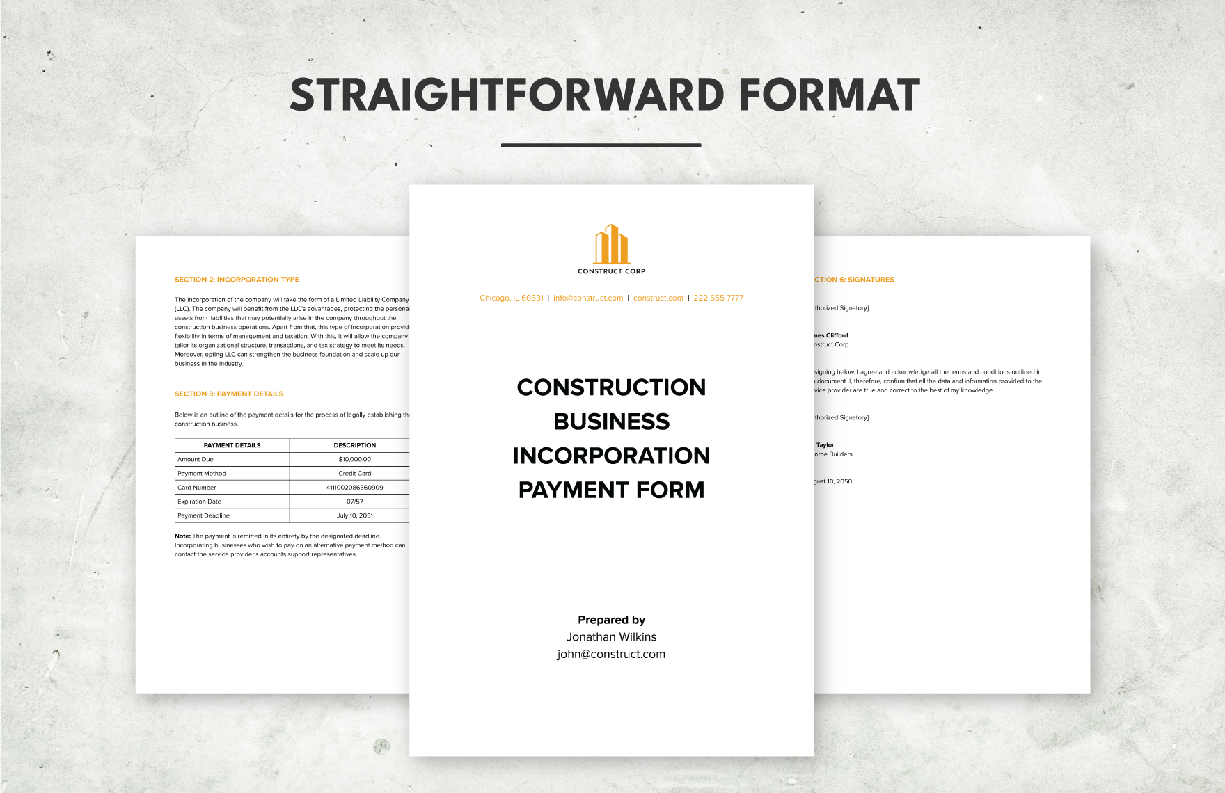 Construction Business Incorporation Payment Form Template
