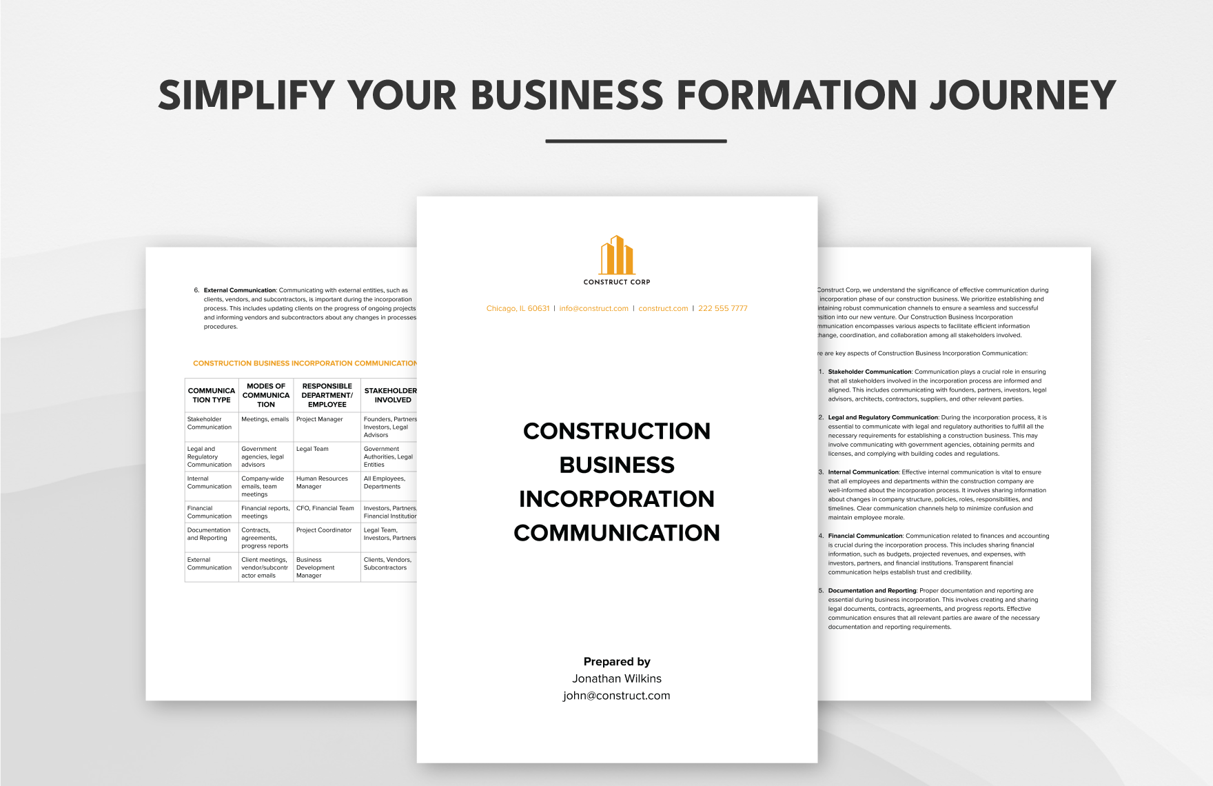 Construction Business Incorporation Communication Template