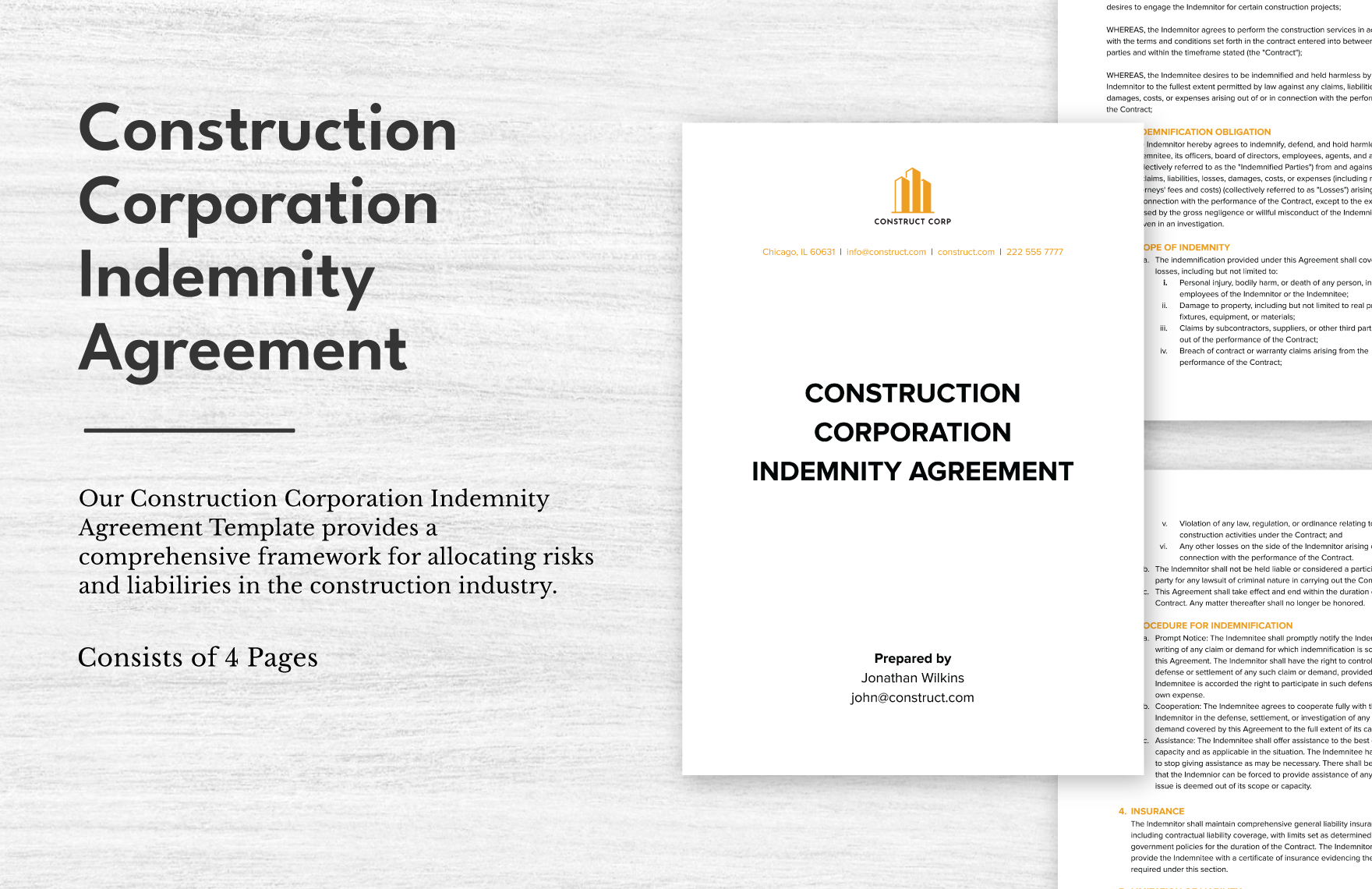 Construction Corporation Indemnity Agreement Template Google Docs 