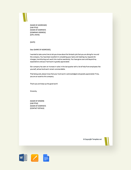 FREE Appreciation Letter for Good Work Template - Word | Google Docs ...