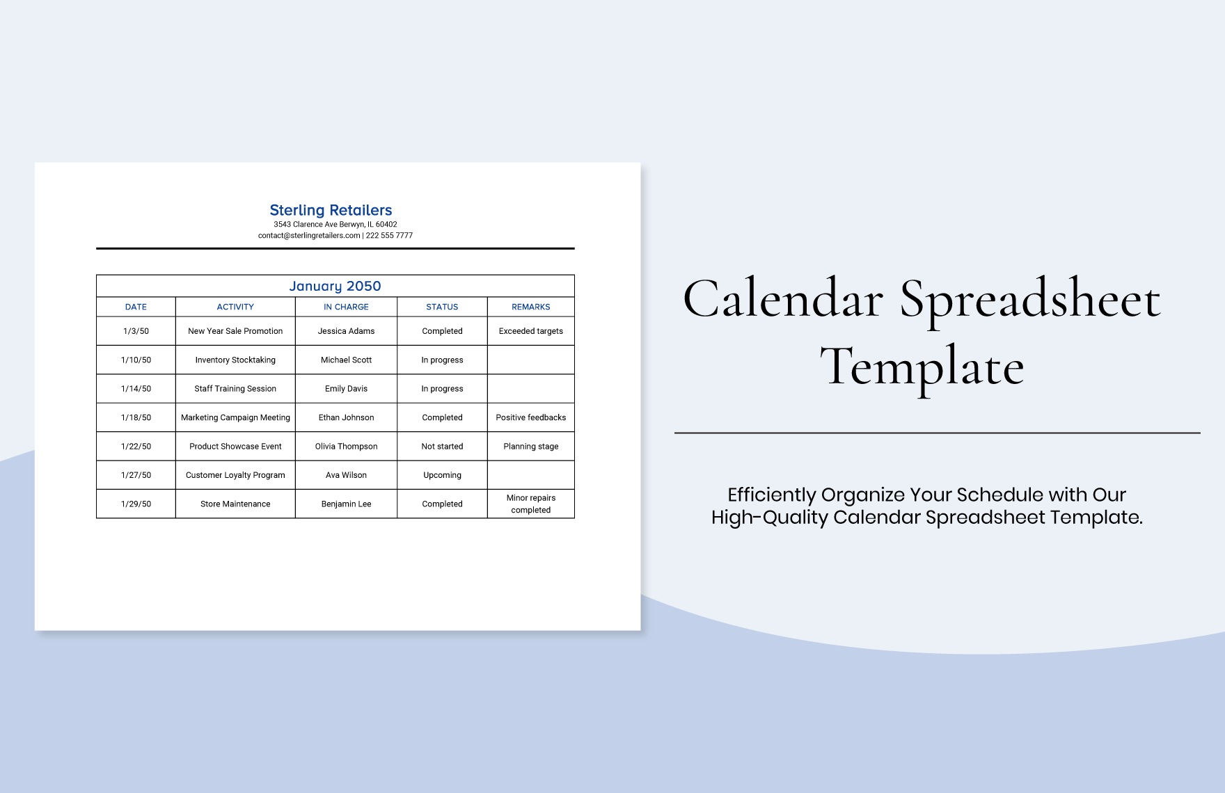 Calendar Spreadsheet Template