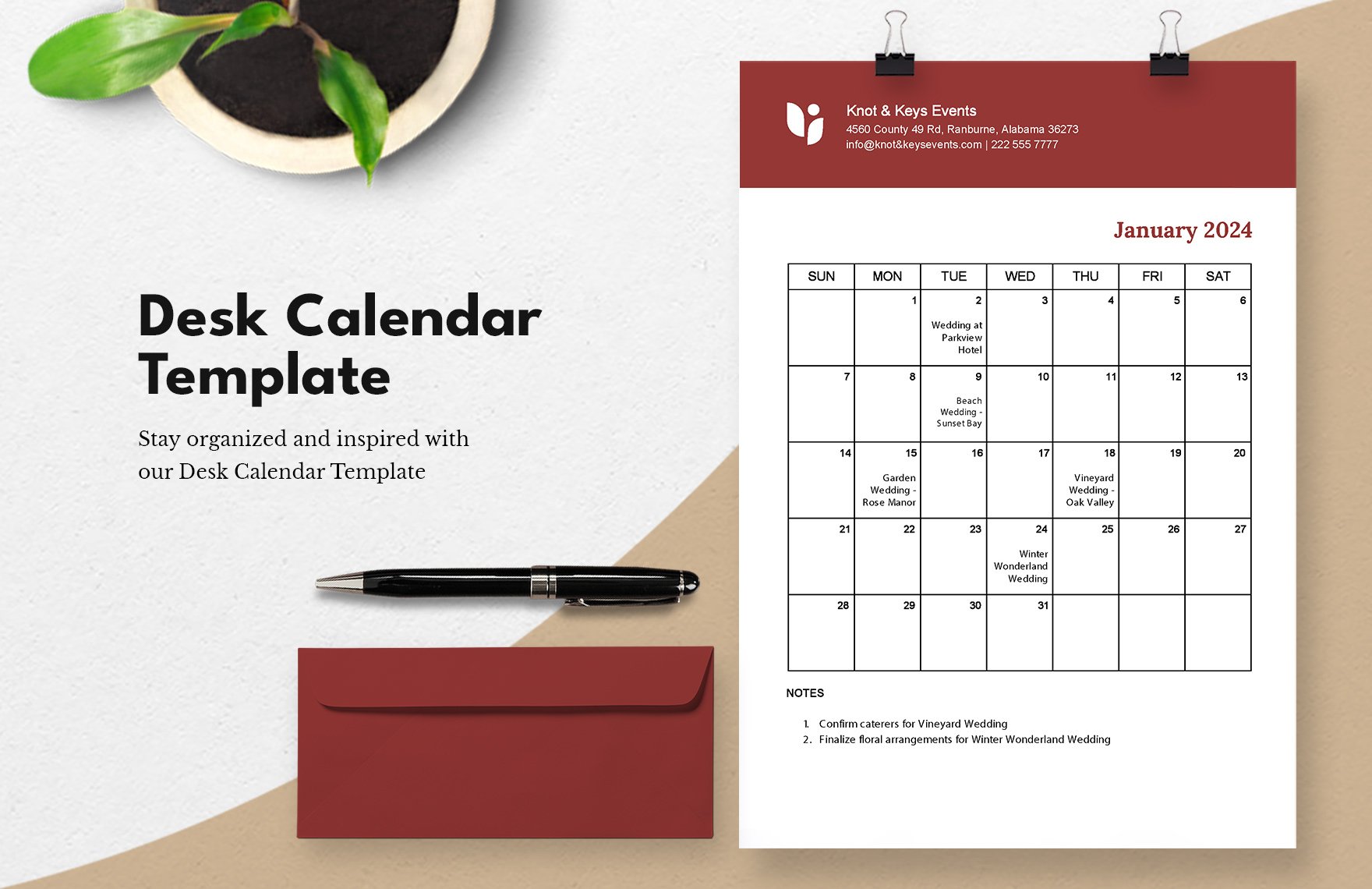 Desk Calendar Template