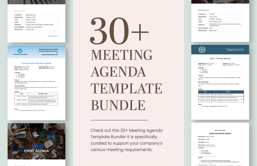 Meeting Agenda Template Bundle Word Google Docs Apple Pages