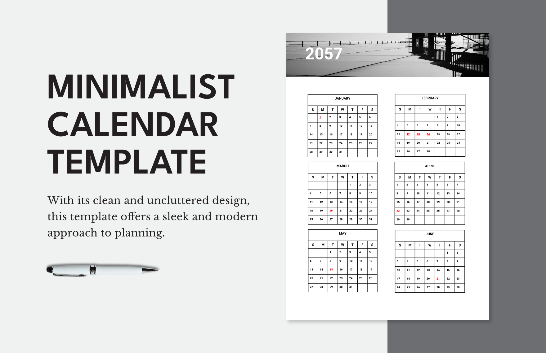 Free Minimalist Calendar Template Excel, Google Sheets