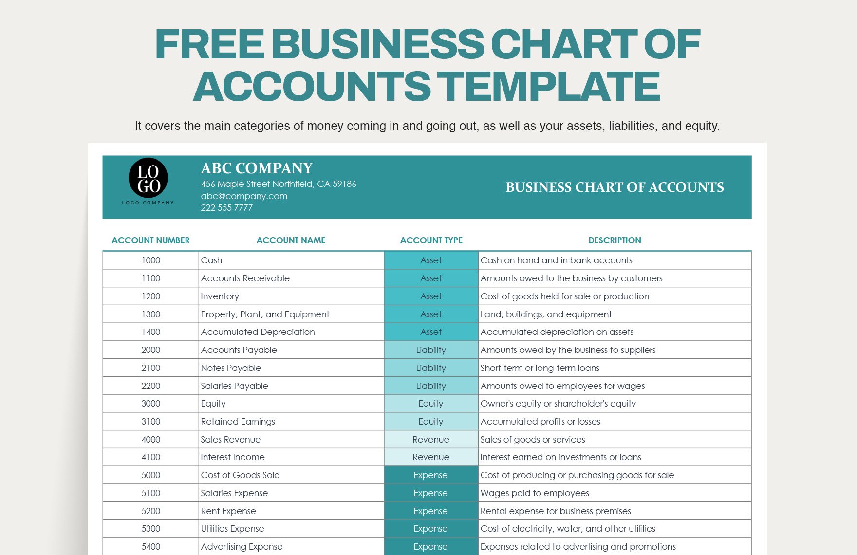 Free Business Chart of Accounts Template