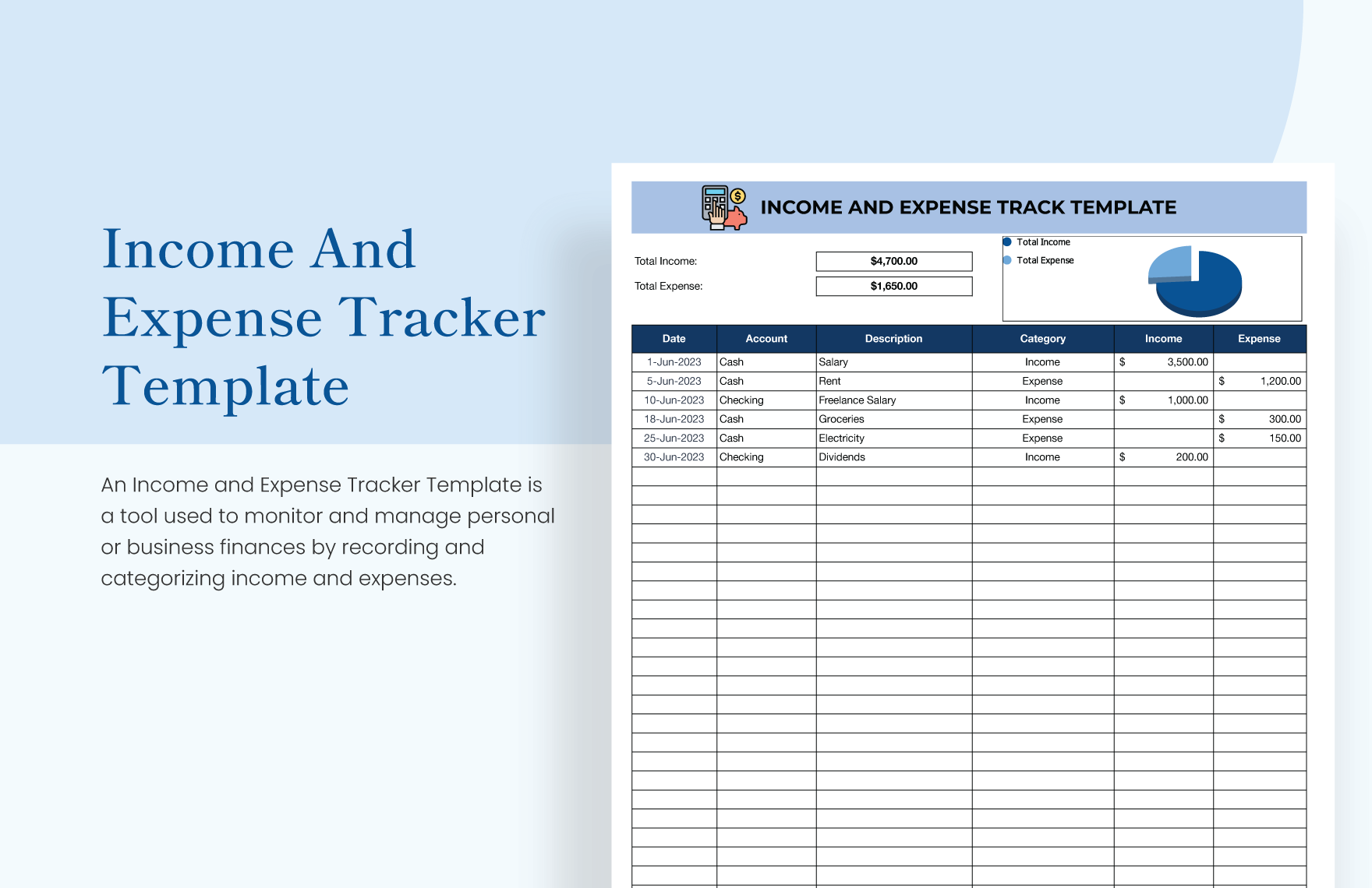 Income and Expense Tracker Template in Excel, Google Sheets