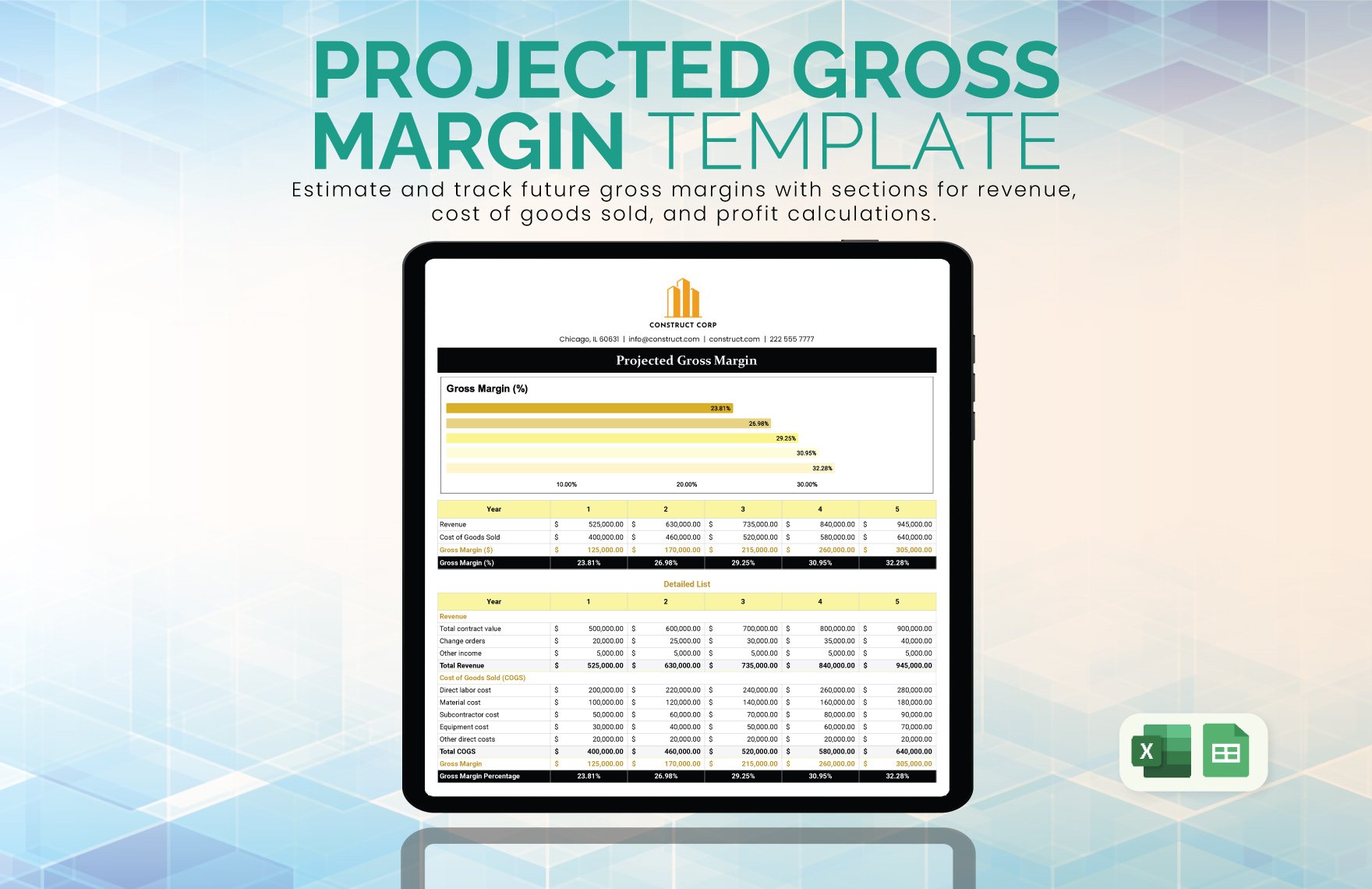 Projected Gross Margin Template in Excel, Google Sheets
