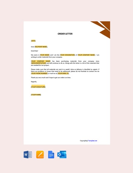 6+ FREE Order Letter Templates - Word | Google Docs | Apple (MAC) Pages ...