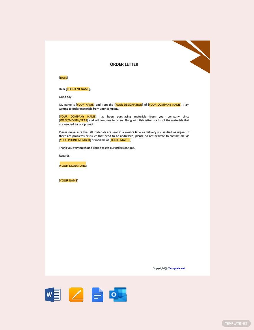 Order Letter Template