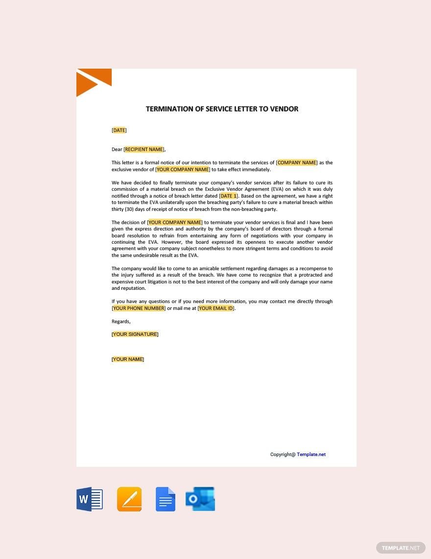 Termination of Services Letter to Vendor