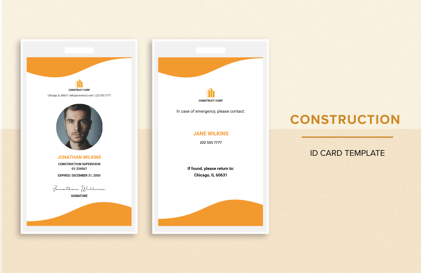Construction ID Card Template