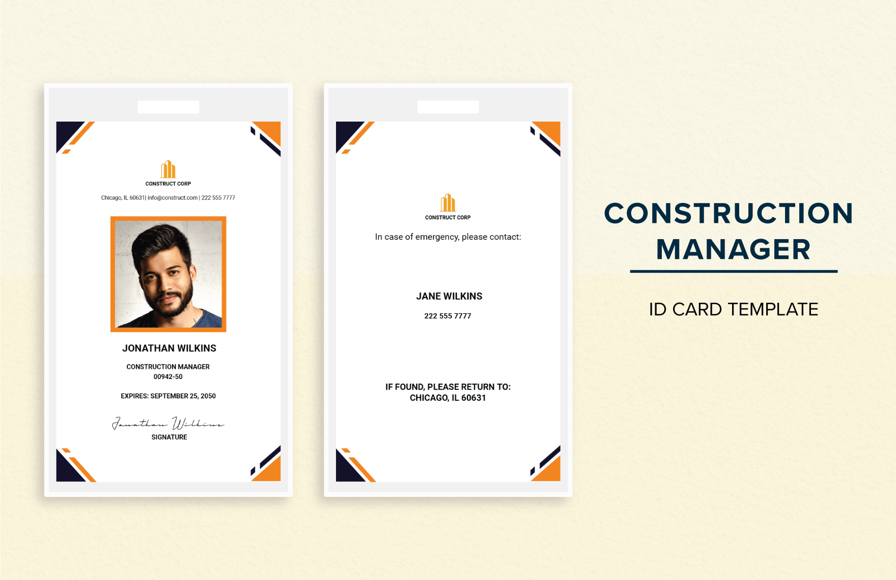 Construction Manager ID Card Template