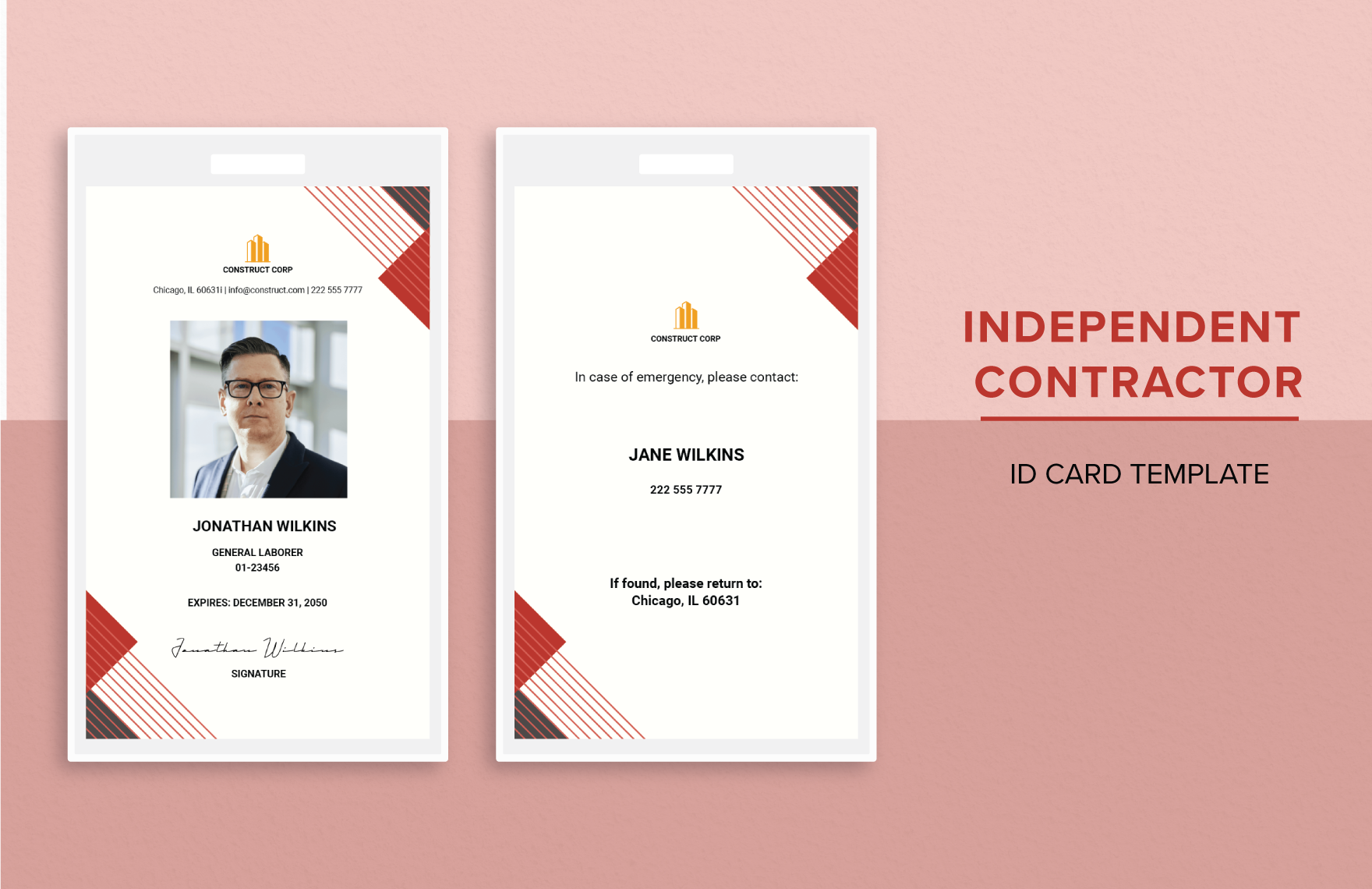 Independent Contractor ID Card Template
