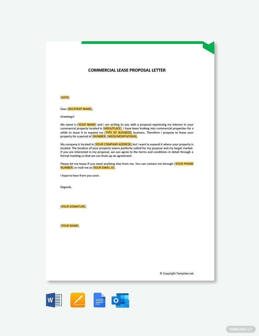 Commercial Lease Proposal Letter in Pages, Word, Outlook, Google Docs, PDF - Download | Template.net