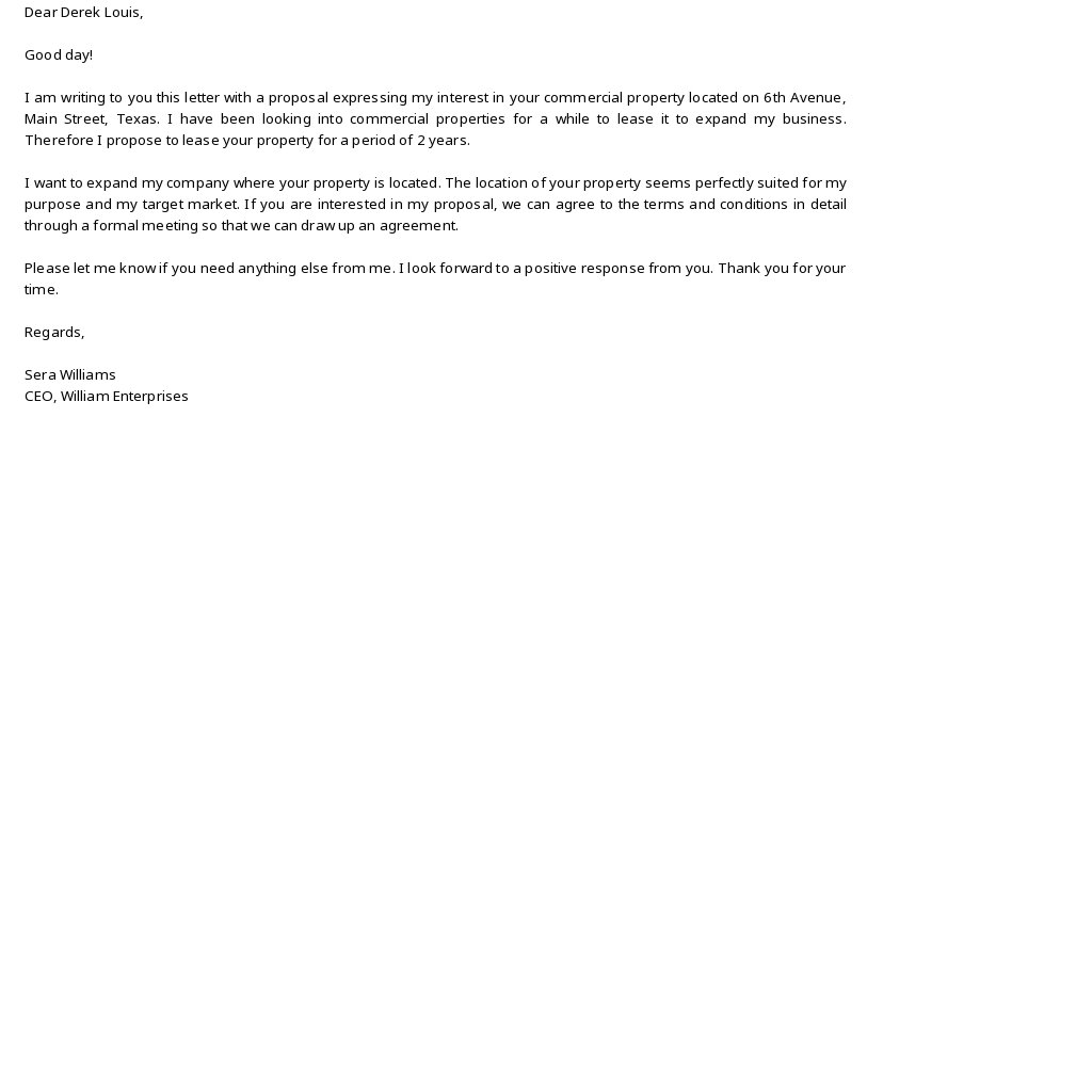 Commercial Lease Proposal Letter Template - Google Docs, Word Pertaining To Business Lease Proposal Template