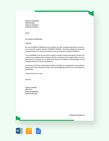 Free Land Lease Proposal Letter Template Word Google