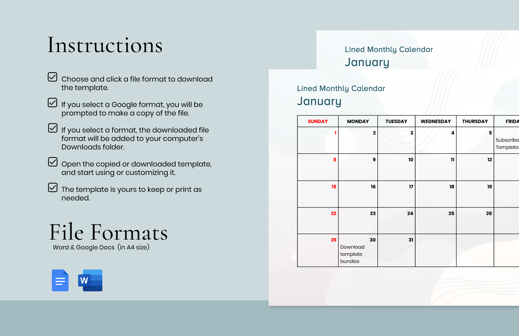 2023 & 2024 Lined Monthly Calendar Template
