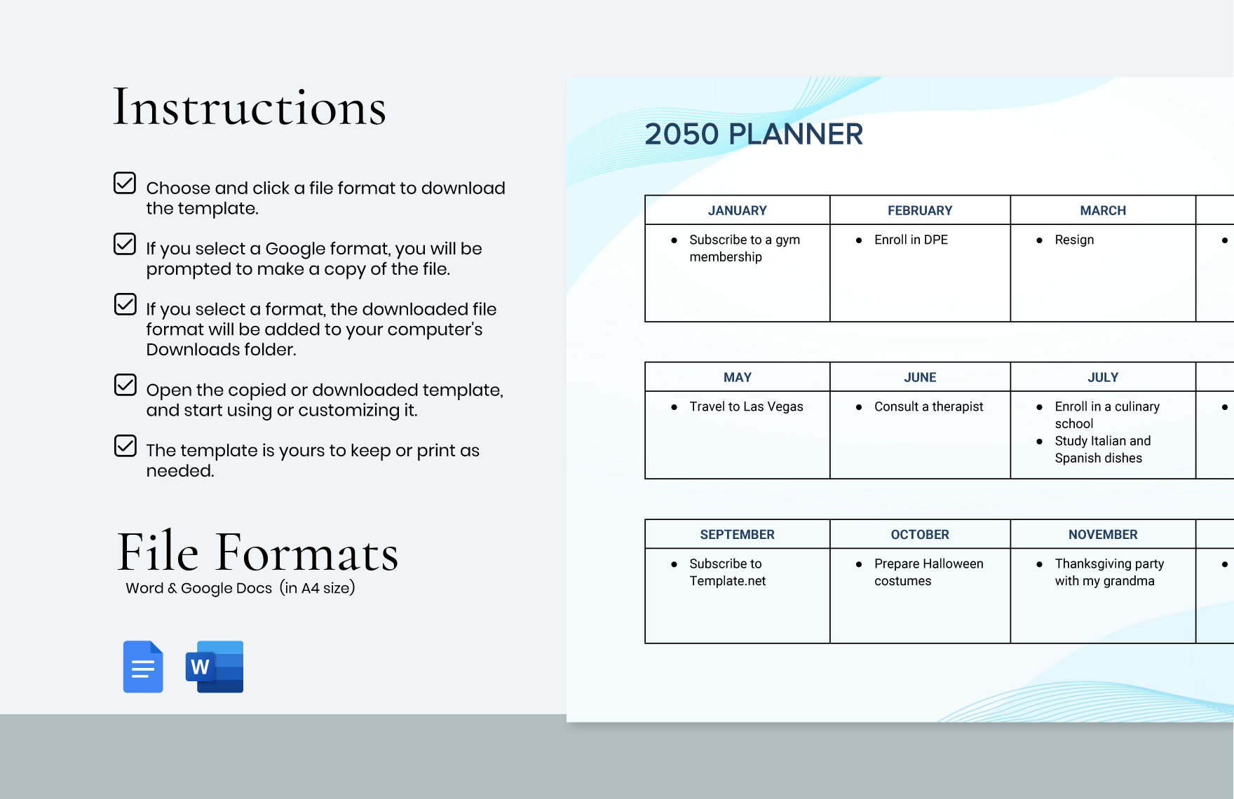 One Page Yearly Planner Template