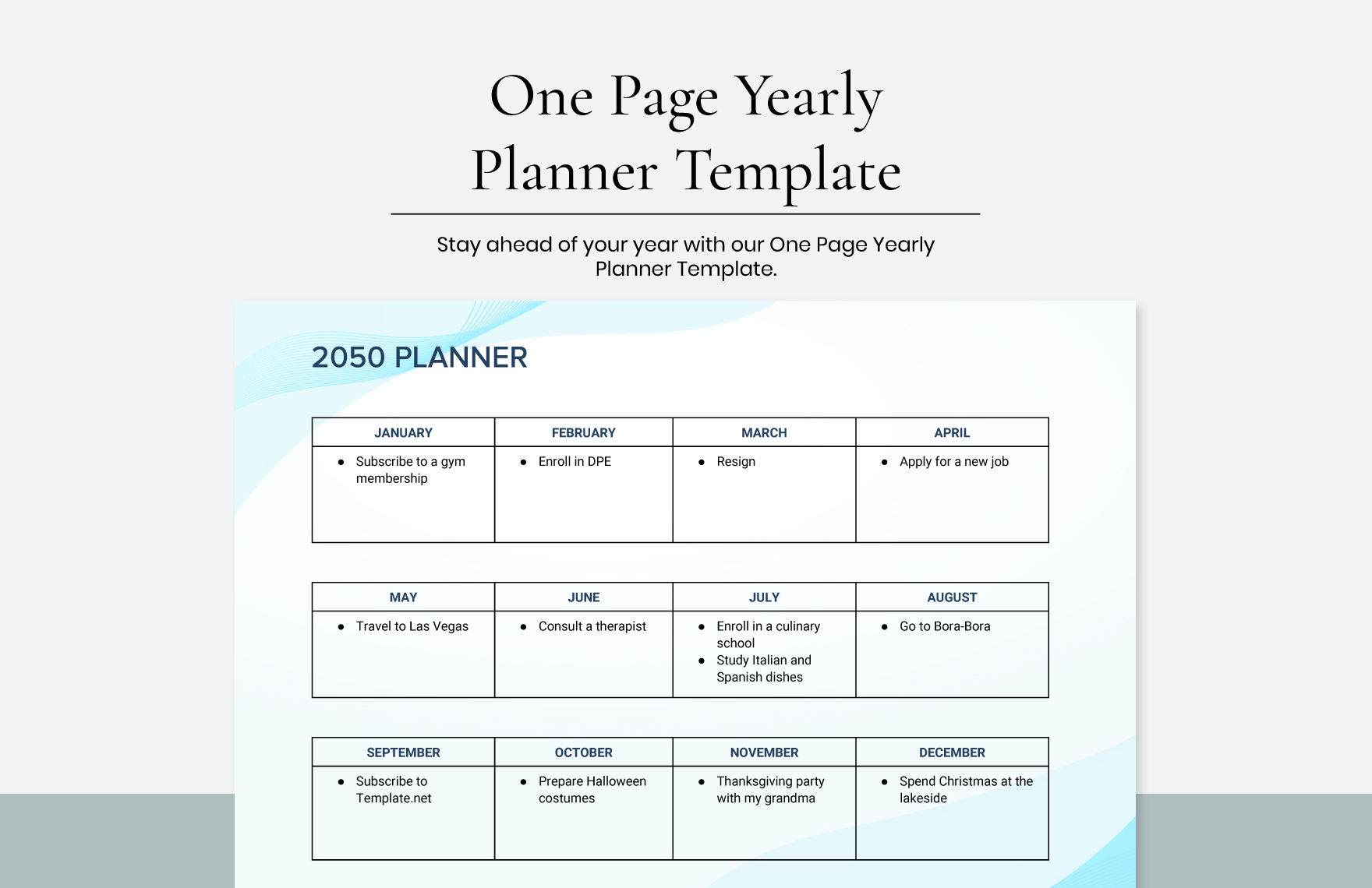 Free One Page Yearly Planner Template in Word, Google Docs