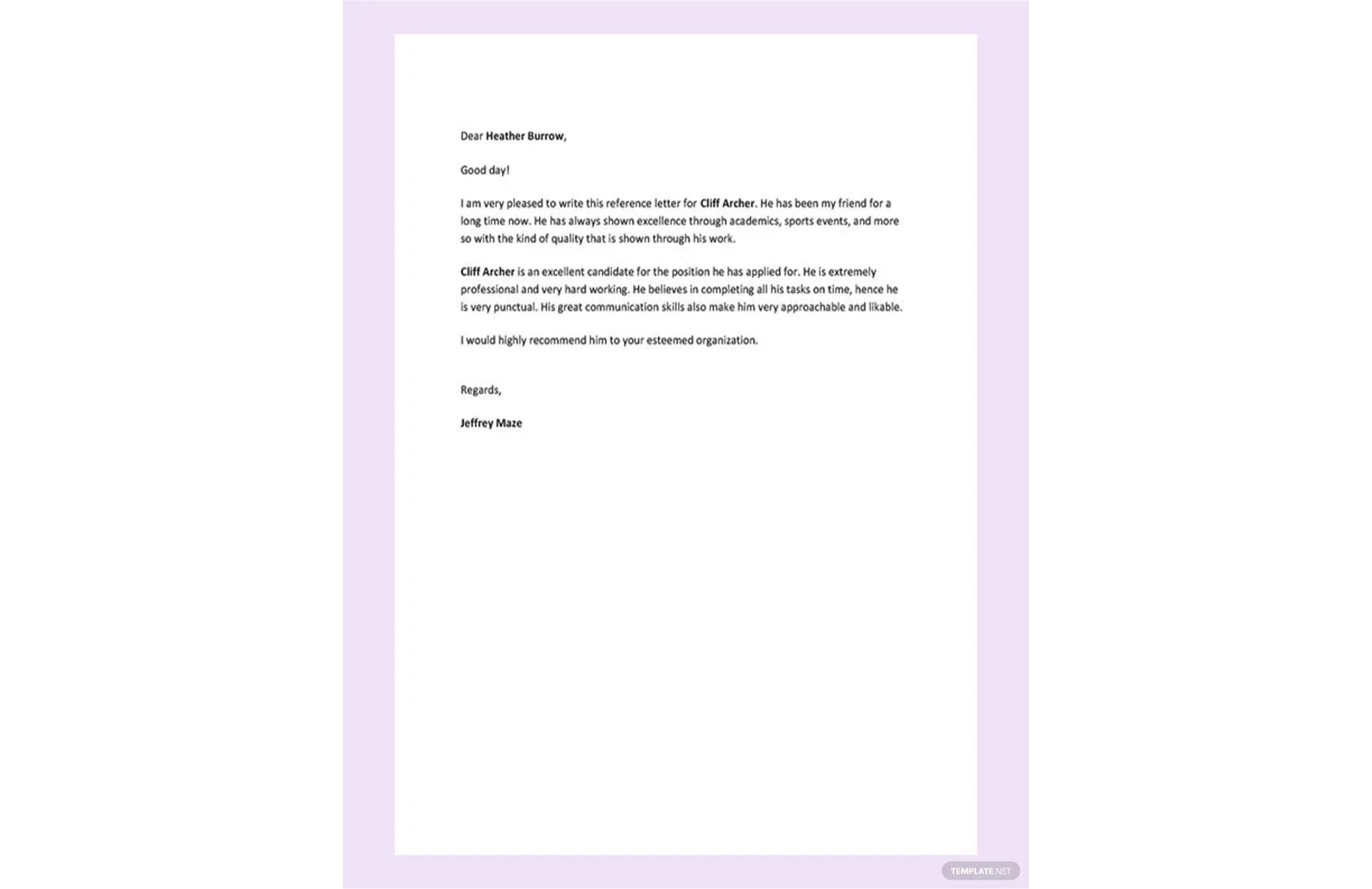 Reference Letter for Friend