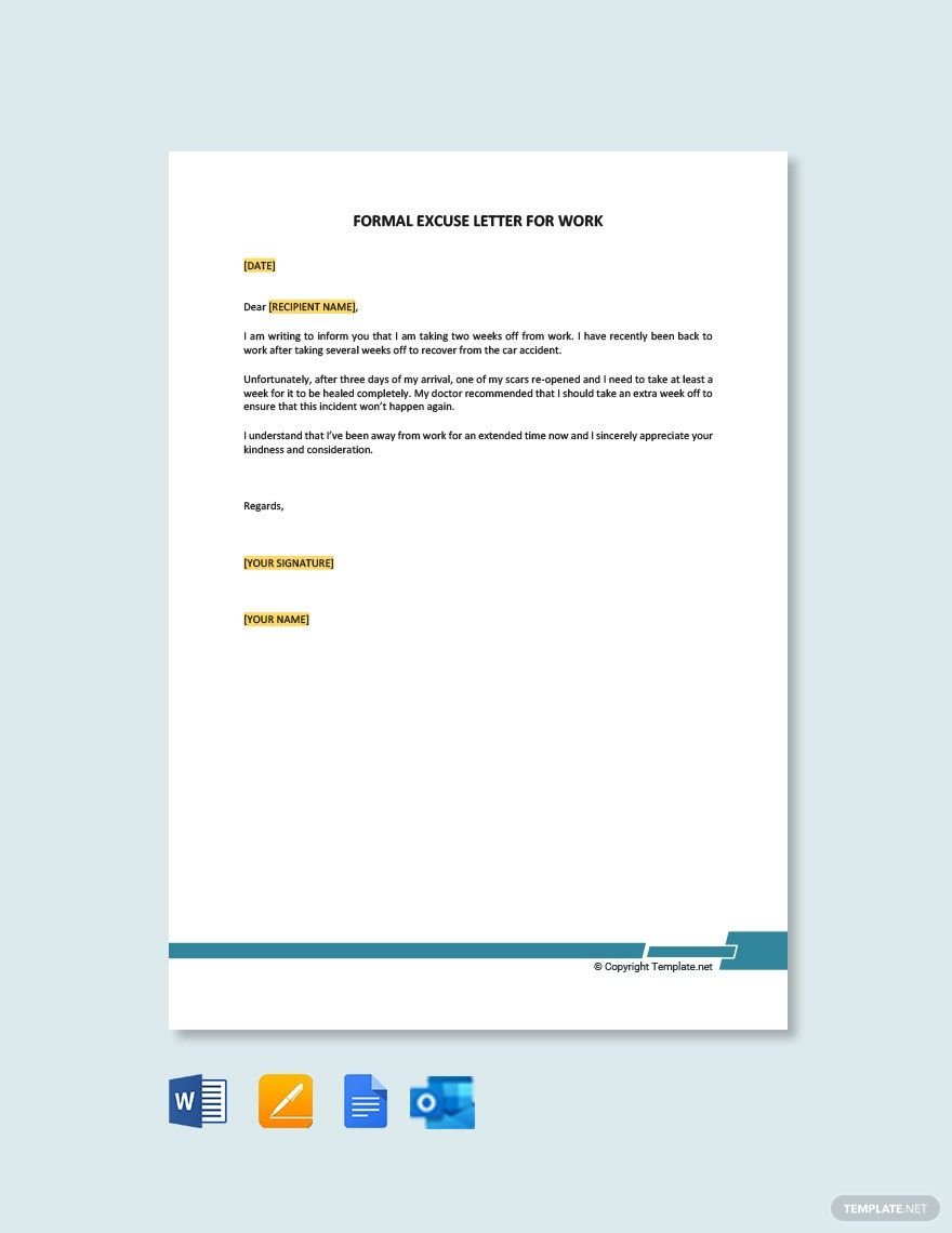 Formal Excuse Letter for Work Template