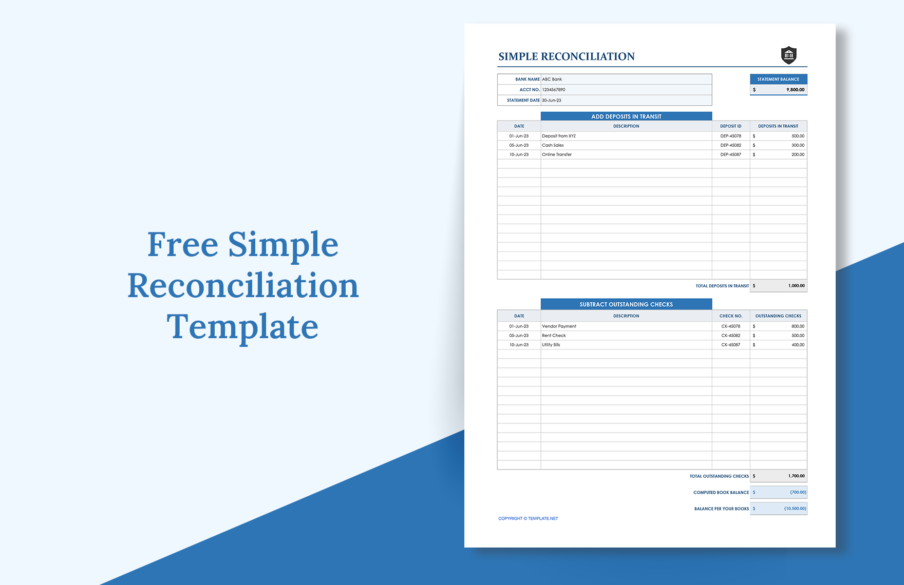 Free Simple Reconciliation Template Excel Google Sheets Template