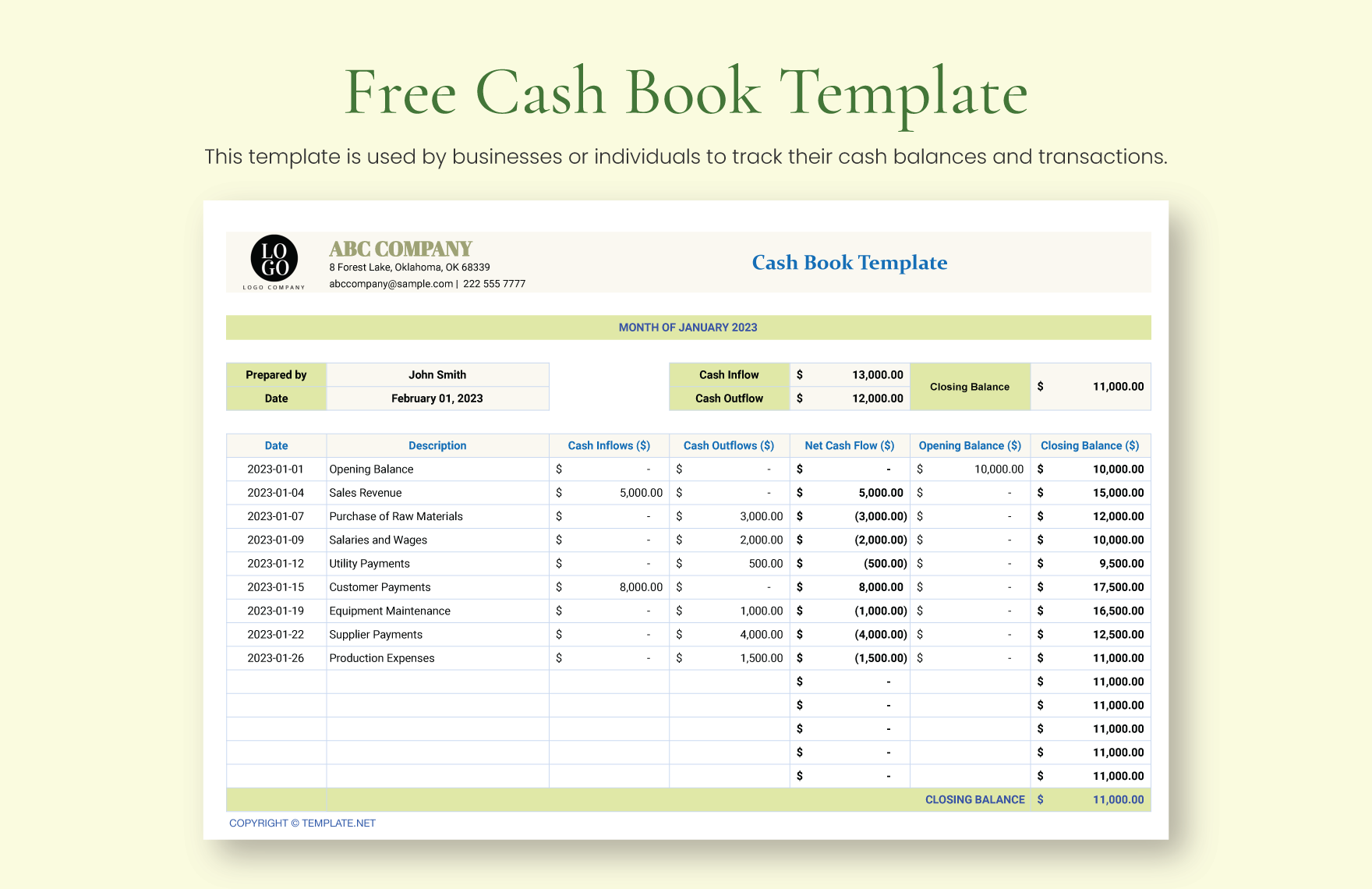 Cash Book Spreadsheet Template
