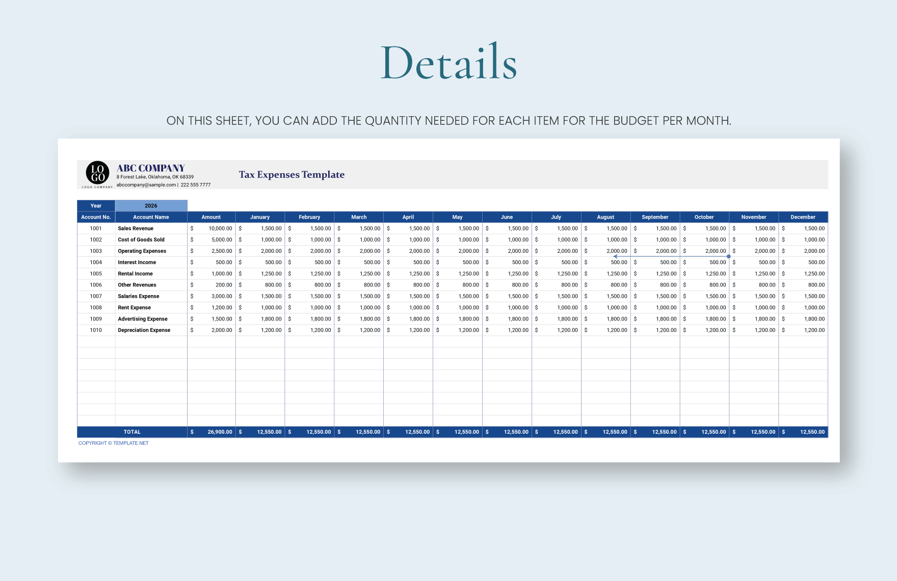 Tax Expenses Template
