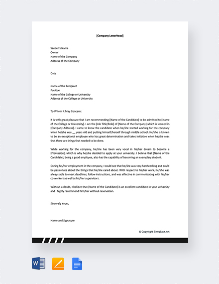 FREE MBA Recommendation Letter Template - Word | Google Docs | Apple ...