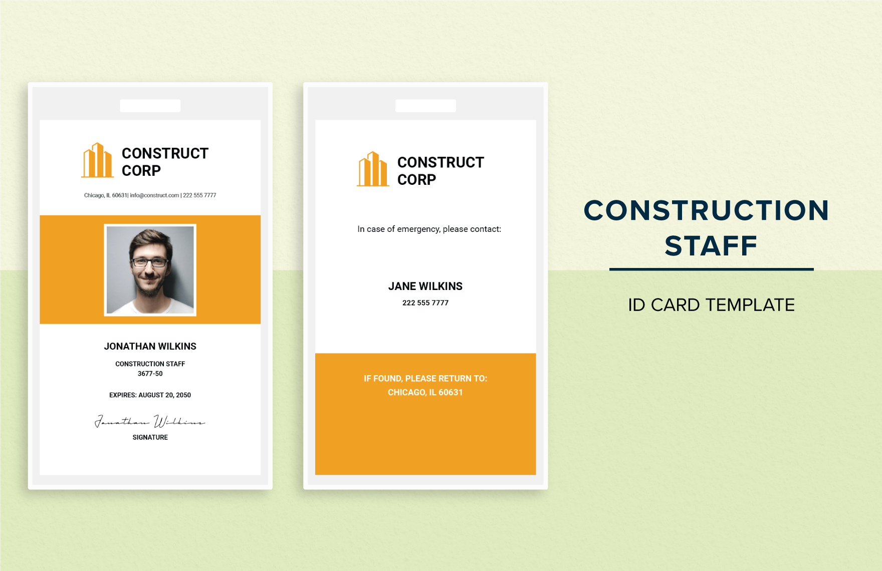 Construction Staff ID Card Template