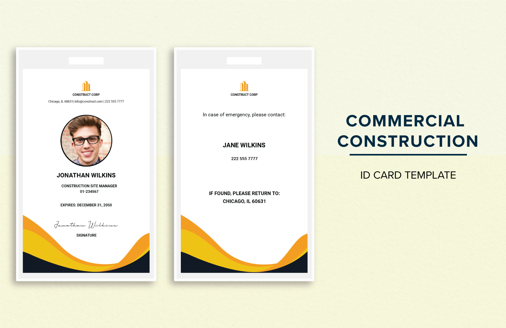 Commercial Construction ID Card Template