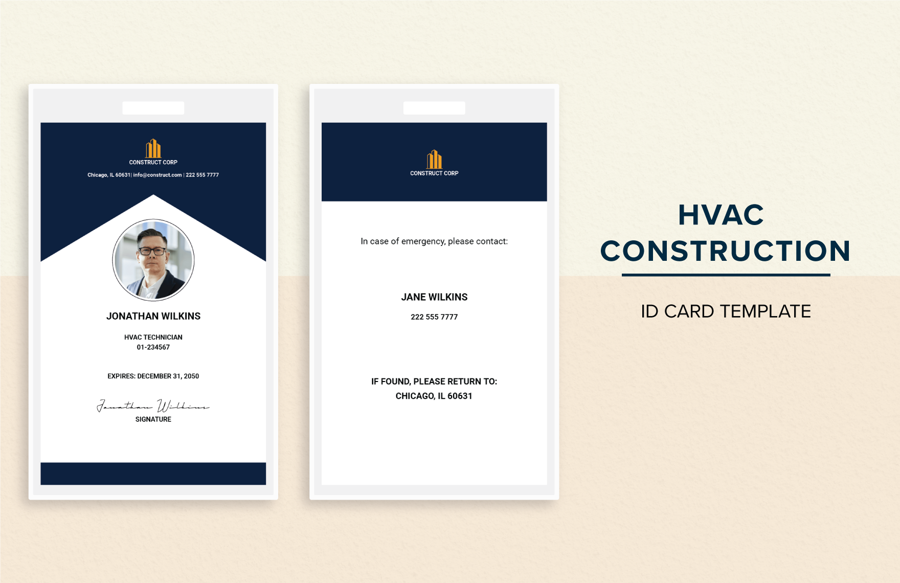 HVAC Construction ID Card Template