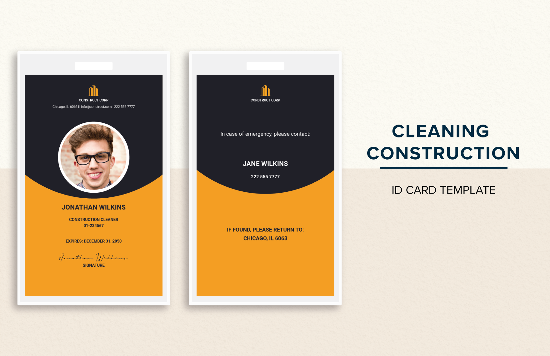 Cleaning Construction ID Card Template