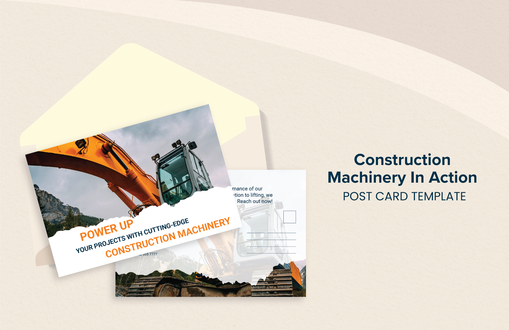 Construction Machinery In Action Postcard Template