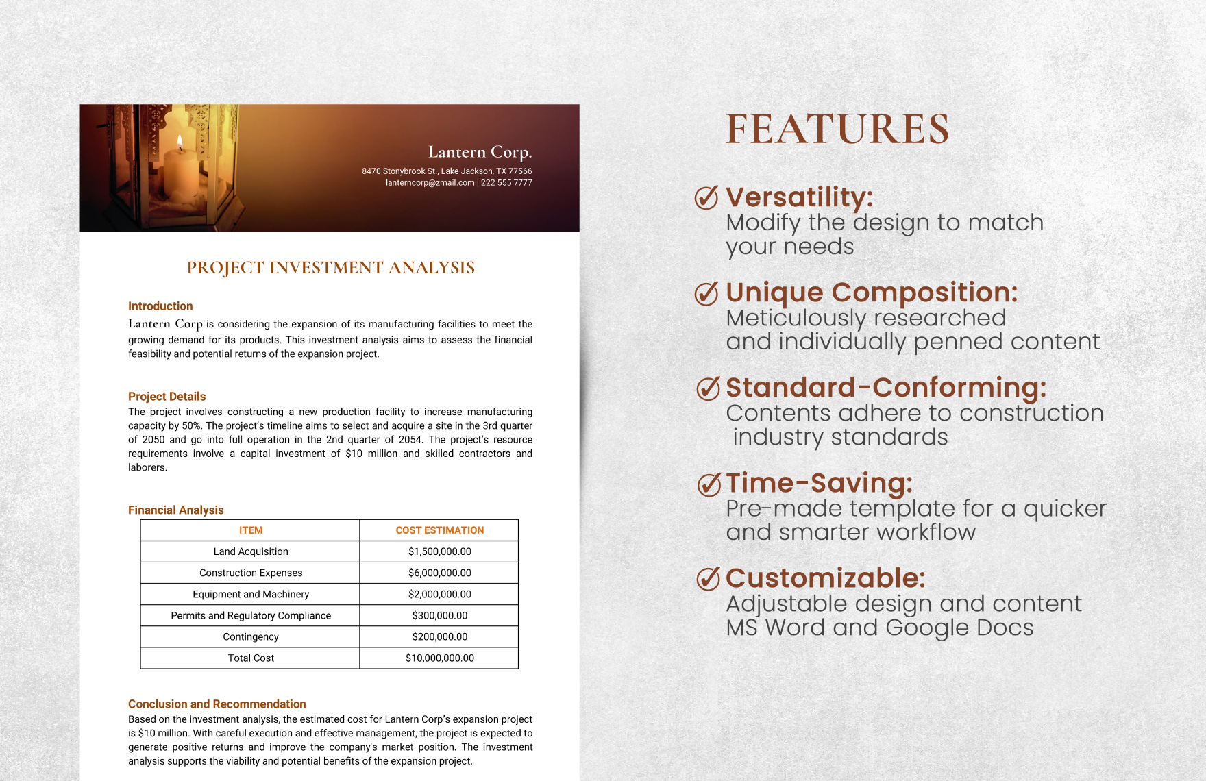 Project Investment Analysis Template