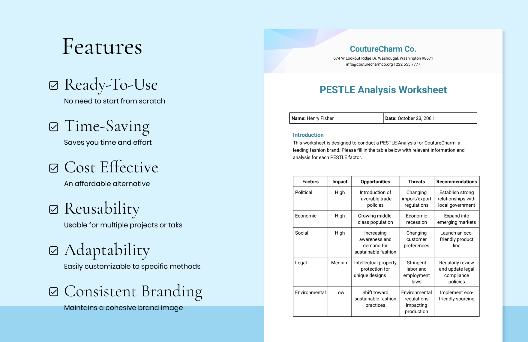 PESTLE Analysis Worksheet Template