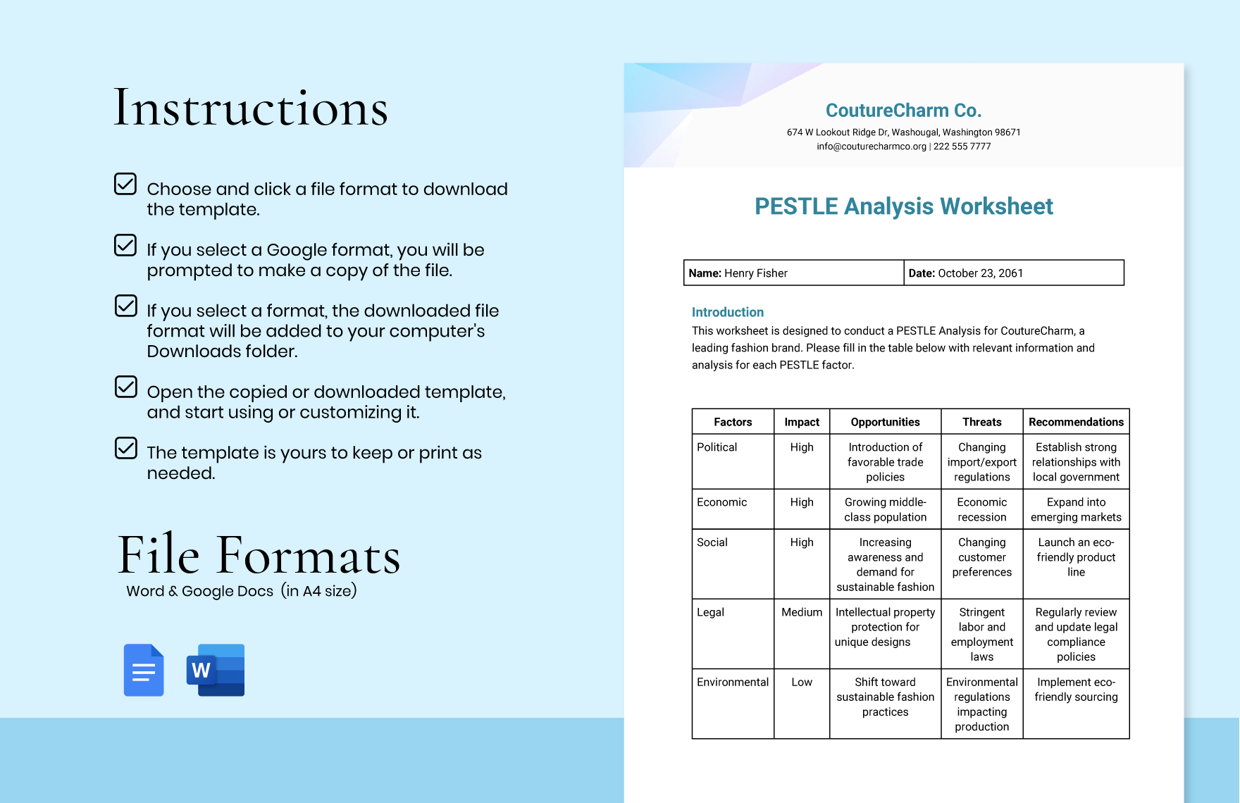 PESTLE Analysis Worksheet Template