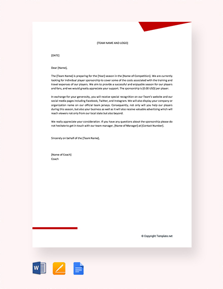 FREE Individual Sports Sponsorship Letter Template - Word | Google Docs