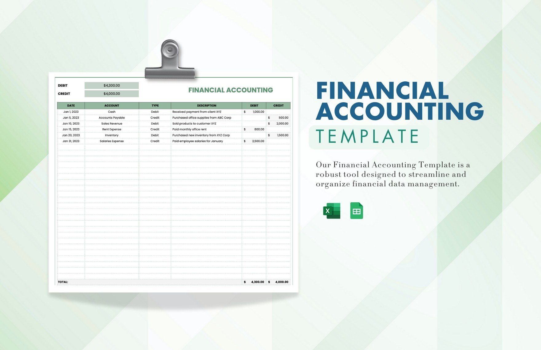 Financial Accounting Template in Excel, Google Sheets