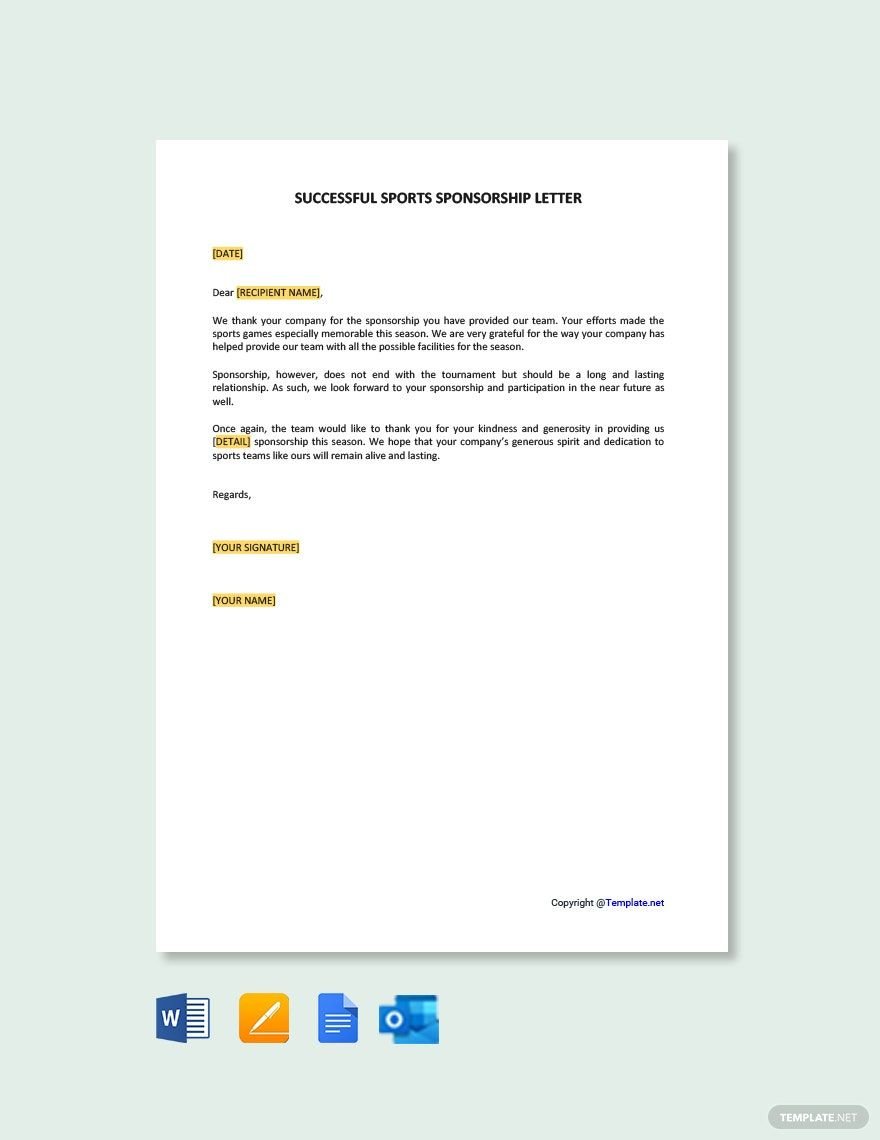 Free Successful Sports Sponsorship Letter in Word, Google Docs, PDF, Apple Pages, Outlook