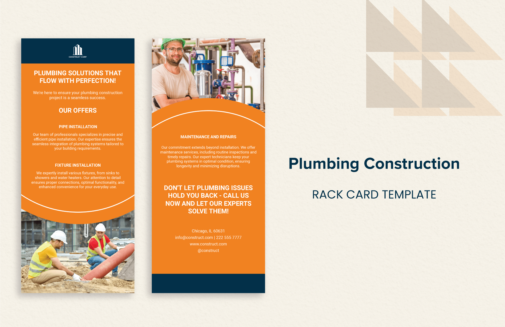 Plumbing Construction Rack Card Template
