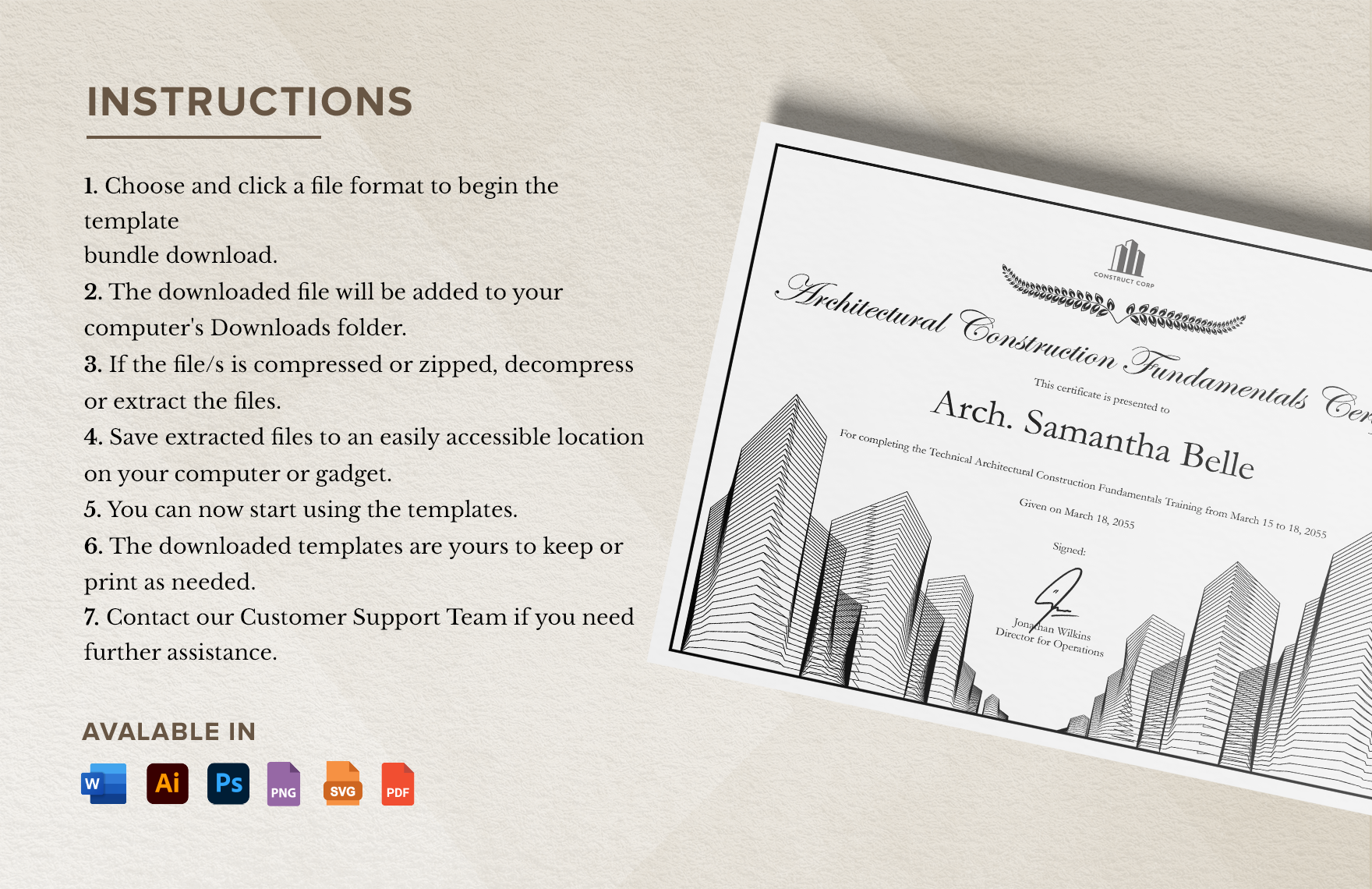 Architectural Construction Certificate Template
